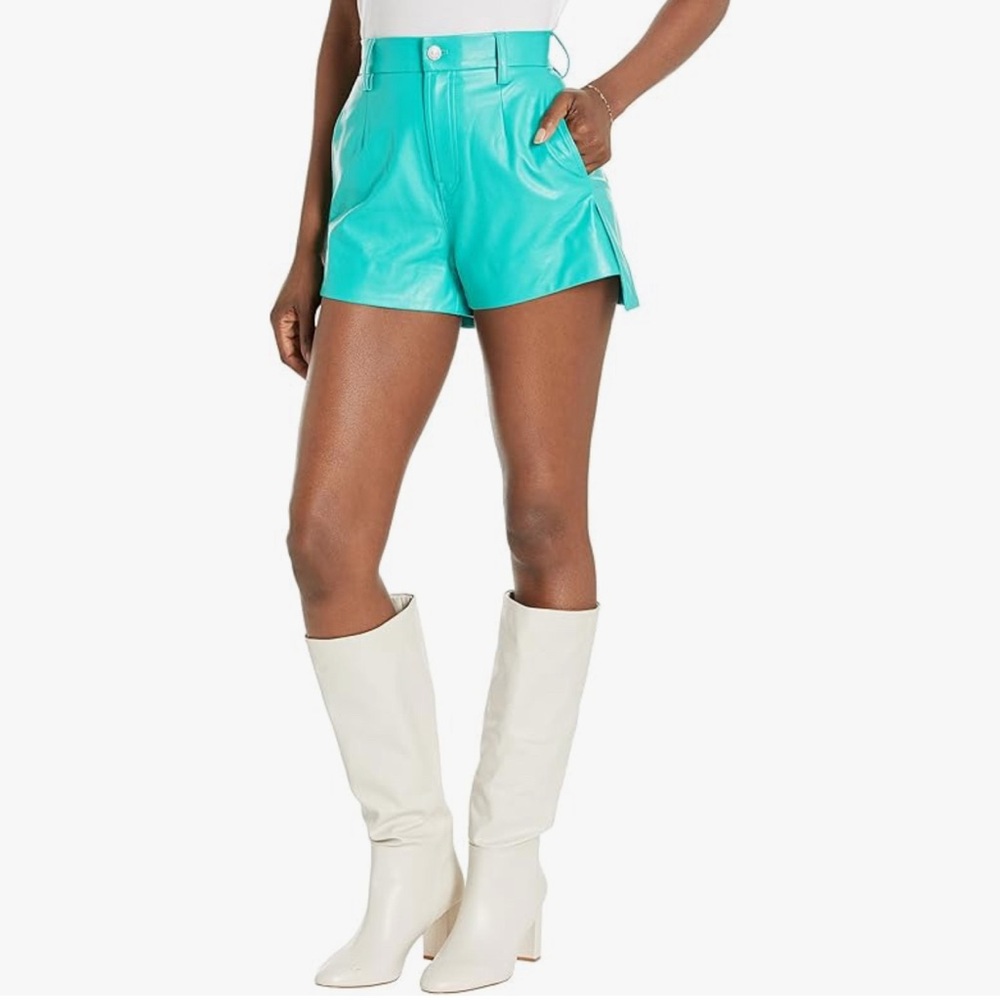 7 For All Mankind Womens Tailored Slouch Short Size 28 Teal Faux Leather 6